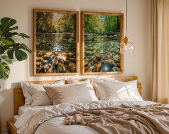 Set of Two Prints | River Wall Art | Forest Stream Prints | Nature Decor