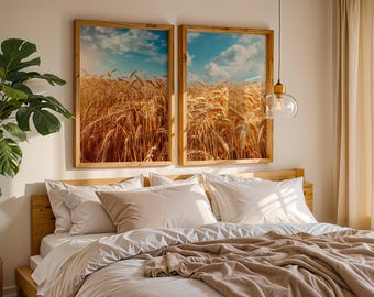 Set of Two Prints | Wheat Field Wall Art | Country Landscape Prints | Rustic Decor