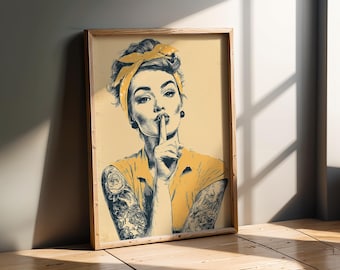 Urban Style | Pin Up Shhh Girl Wall Art Retro Bedroom Decor Print