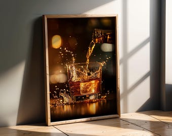 Urbaner Stil | Whisky gießen Wandkunst | Poster Bourbon Flasche | Bar Dekor | Whisky-Liebhaber Geschenk