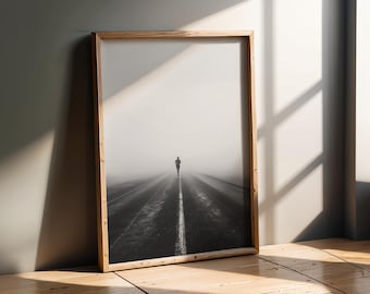 Oeuvres d'art sportives | Art mural coureur sur route brumeuse affiche de sport de course noir et blanc