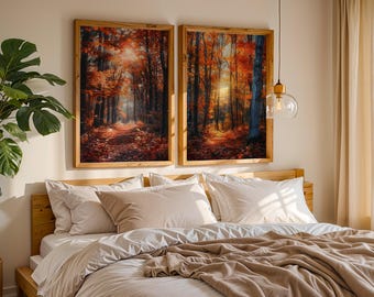 Set of Two Prints | Forest Wall Art | Autumn Woodland Print | Nature Decor