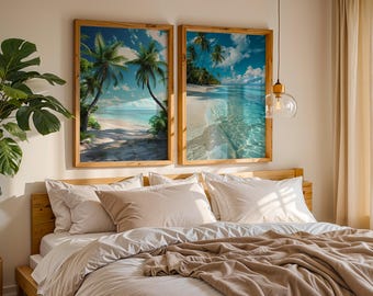 Set of Two Prints | Tropical Beach Wall Art | Ocean Palm Prints | Coastal Decor