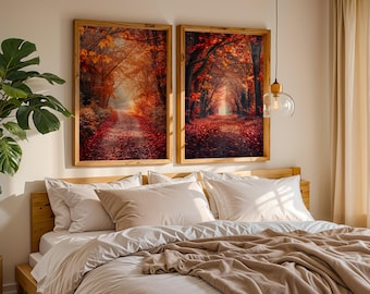 Set of Two Prints | Autumn Wall Art | Fall Forest Prints | Rustic Decor