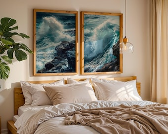 Set of Two Prints | Ocean Wave Wall Art | Coastal Prints | Beach House Decor