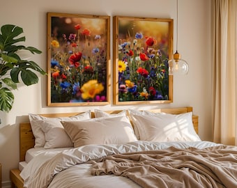 Set of Two Prints | Wildflower Wall Art | Meadow Prints | Floral Decor