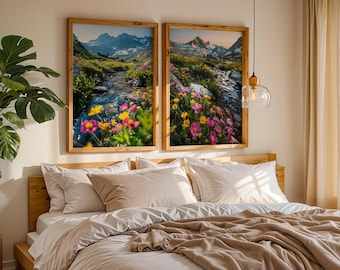 Set of Two Prints | Alpine Wall Art | Mountain Flower Prints | Nature Decor