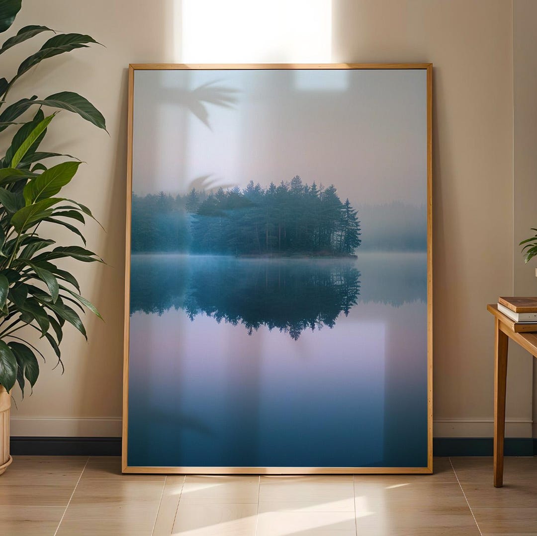 Foggy Lake Wall Art | Misty Forest Print | Moody Nature Decor - Etsy