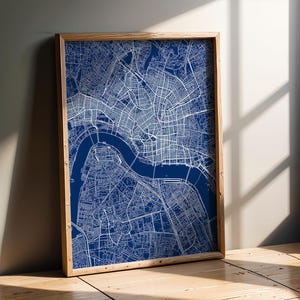 Stile urbano / Mappa della città artistica / Poster con mappa stradale blu navy / Arredamento minimalista per ufficio