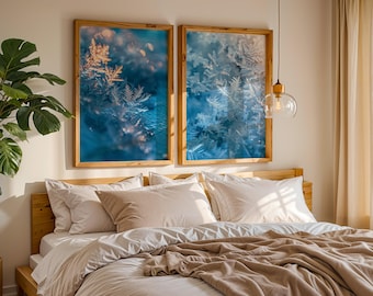 Set of Two Prints | Ice Crystal Wall Art | Winter Prints | Minimal Decor