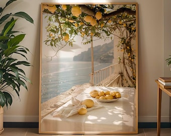 Dopamine Decor | Amalfi Coast Lemon Table Print | Italian Coastal Wall Art | Summer Decor