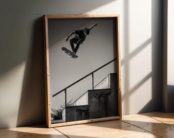 Sport Kunstwerk | Skateboarder Sprung Stiege Geländer Urban Skate Wall Art Sport Poster