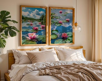 Set of Two Prints | Water Lily Wall Art | Pond Prints | Botanical Decor