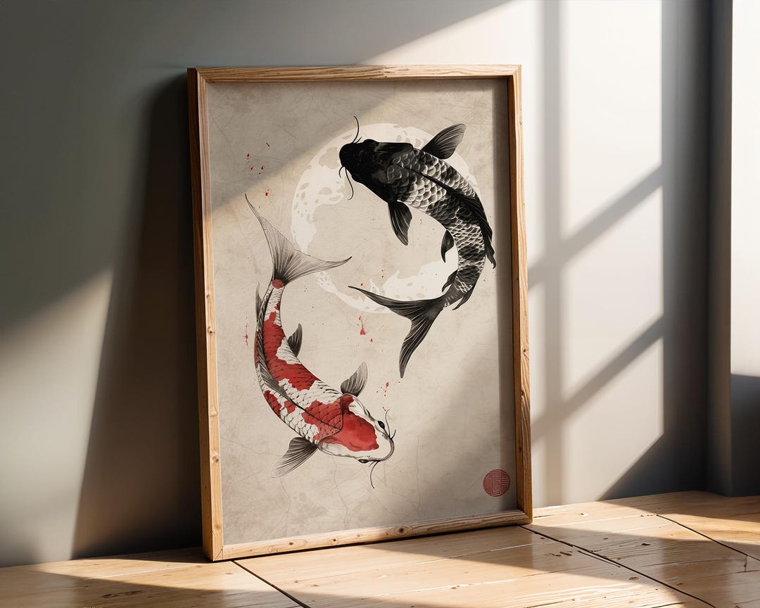 Koi Fish Yin Yang Wall Art | Japanese Zen Print | Spa Decor - Etsy