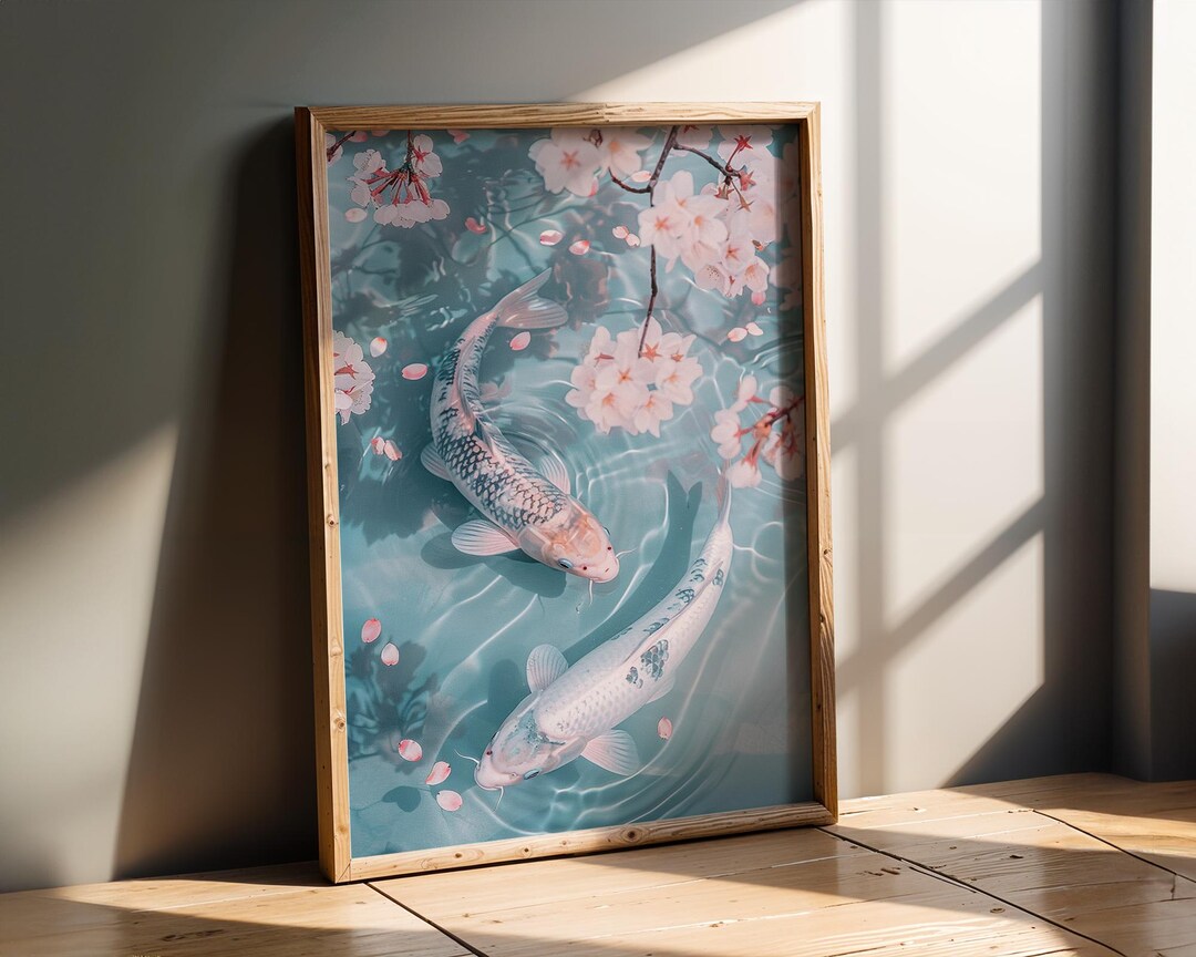 Koi Fish Pair Wall Art | Japanese Water Print | Bathroom Decor - Etsy