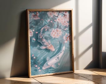 Koi Fisch Paar Wandkunst | Japanisches Wasserdruck | Badezimmer Dekor