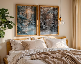 Set of Two Prints | Winter Forest Wall Art | Snow Prints | Cabin Decor