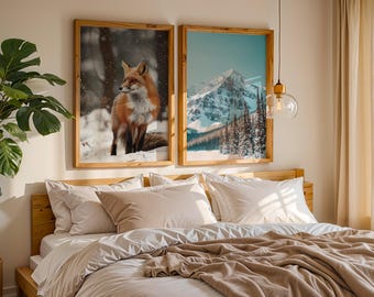 Set of Two Prints | Fox Wall Art | Wildlife Prints | Mountain Decor
