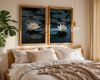 Set of Two Prints | Lotus Flower Wall Art | Zen Prints | Spa Bathroom Decor