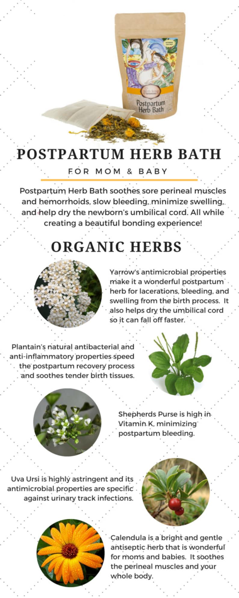 Postpartum Herbal Bath Soak for After Birth Recovery for Mom and Baby by Birth Song Botanicals. Blended with All Natural and Organic Herbs. image 7