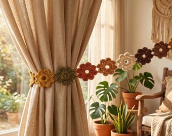 Crochet Flower Curtain Tie Back Pattern, Boho Home Decor, Beginner Friendly PDF