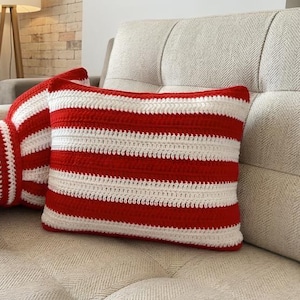 Crochet Bow Pillow Cover Pattern, Striped Cushion Home Decor (PDF Download)