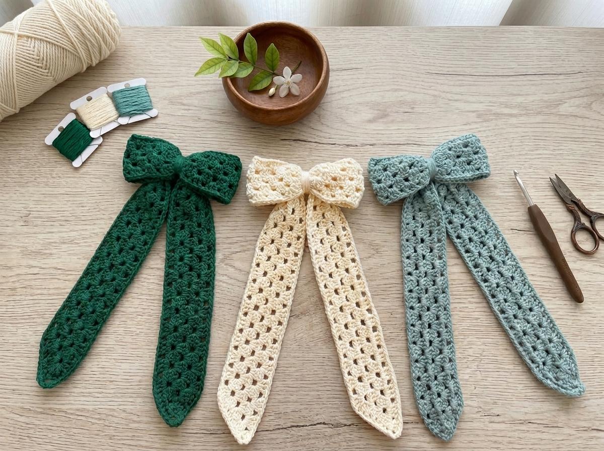 36 Crochet Hair Clips with Sunflowers, Bows, Flowers, and Fruit 3 Long Tail Crochet Bow Hair Clip