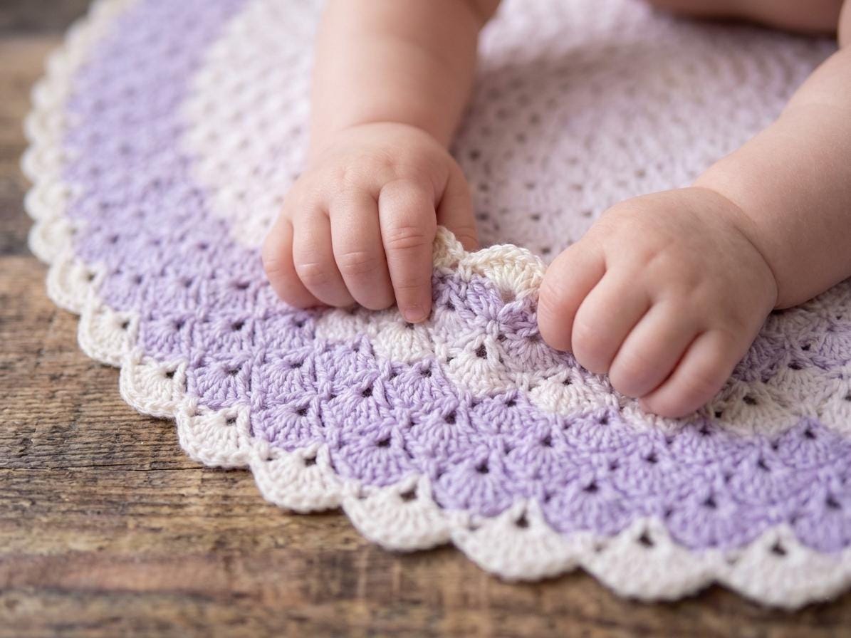 Crochet Newborn Blanket, Shell Stitch Circular Baby Blanket PDF Pattern ...