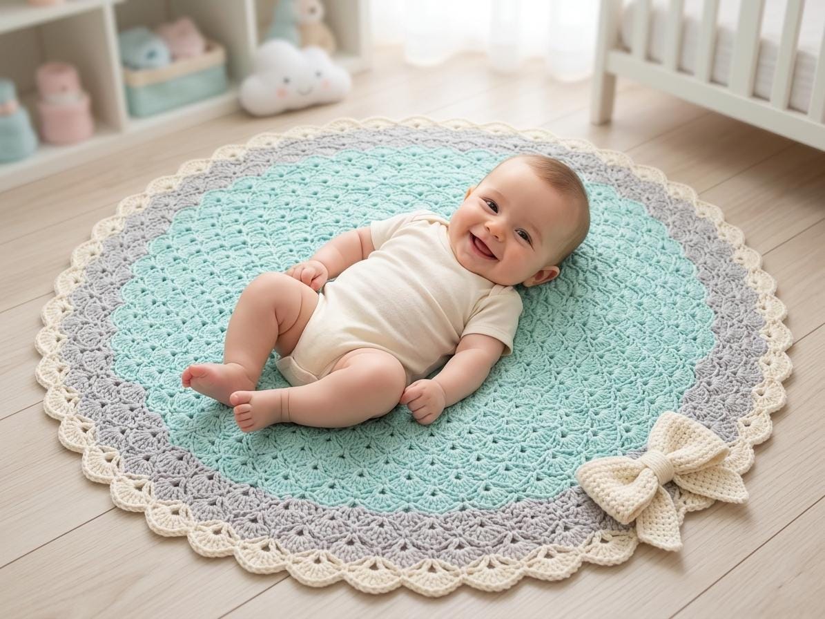 Crochet Newborn Blanket, Shell Stitch Circular Baby Blanket PDF Pattern ...