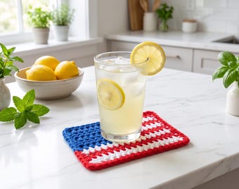 Patrón de posavasos de ganchillo con la bandera estadounidense (descarga en PDF)