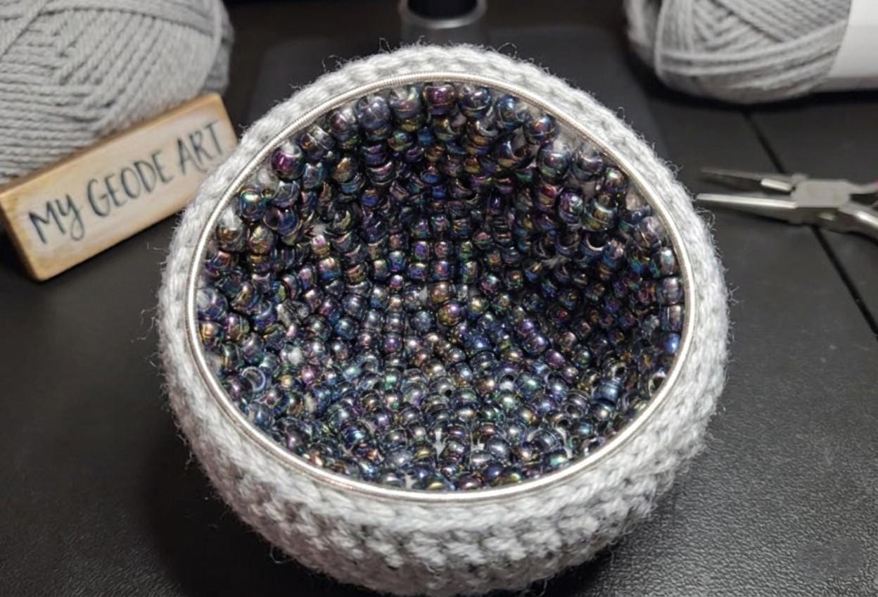 35 Beaded Crochet Patterns to Add Sparkle, Texture, and Giftable Charm 9 Crochet Geode Pattern Sensory Rock Decor