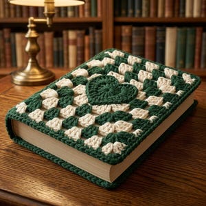 Easy Crochet Heart Book Cover Pattern, Granny Square Book Sleeve PDF