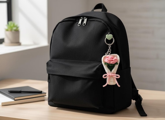 Crochet Flower Bouquet Keychain Pattern, Beginner Rose Bag Charm (PDF Pattern)