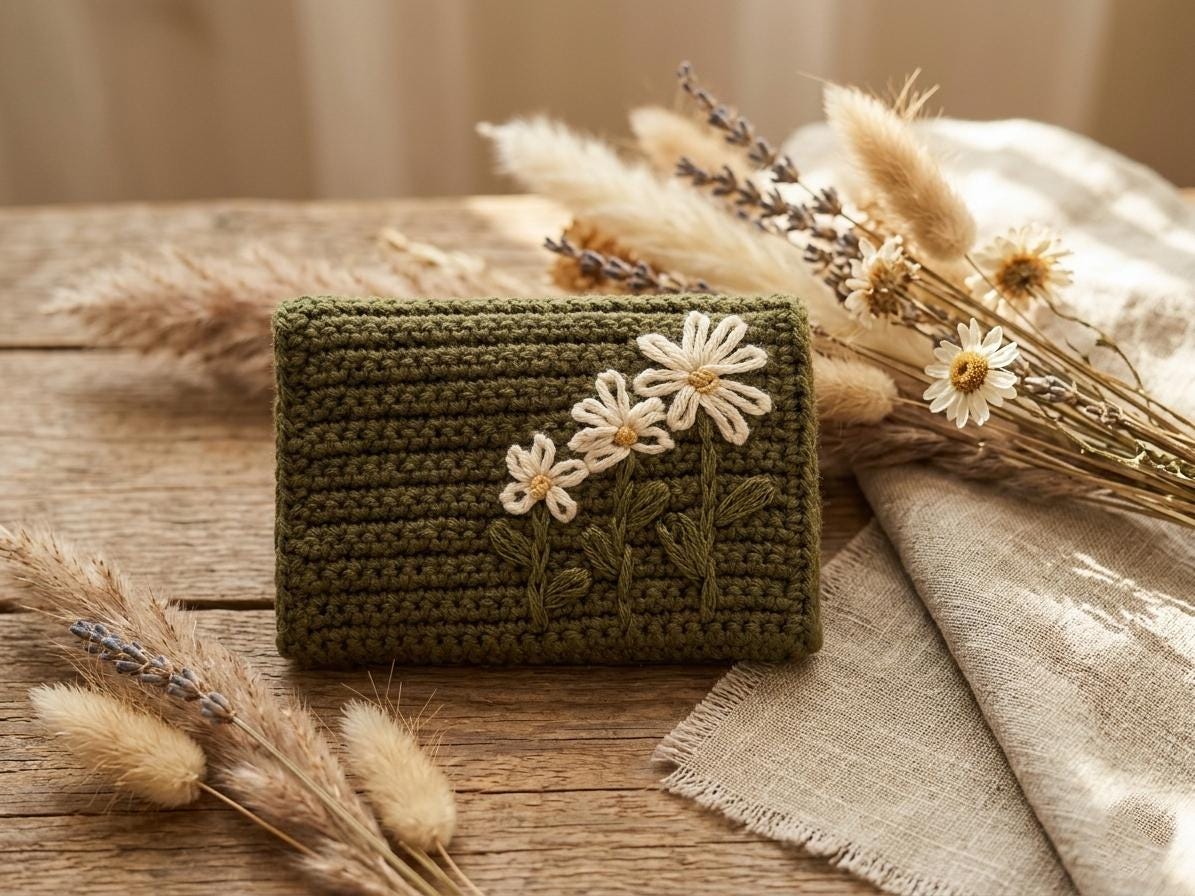 40 Small Purse Crochet Patterns for Chic, Portable Bags and Mini Accessories 7 Crochet Wallet Pattern Daisy Embroidered Card Holder