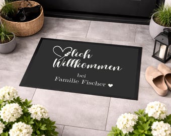 Personalisierte Willkommen Fußmatte, Modernes Schwarz Beige, Housewarming Hochzeitsgeschenk