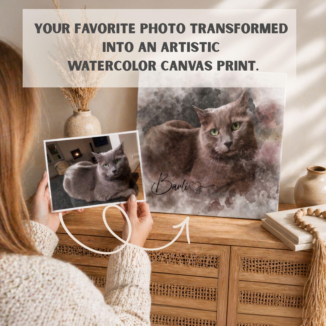Personalized Pet Portrait Canvas | Custom Dog Cat Photo Art ...