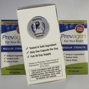 Peut inclure: Trois bo&icirc;tes de compl&eacute;ment alimentaire Prevagen. Les bo&icirc;tes sont blanches, bleues et vertes avec le texte "Prevagen For Your Brain" et "Regular Strength". Les bo&icirc;tes indiquent &eacute;galement "Tested & Safe Ingredient" et "30 Day Supply".