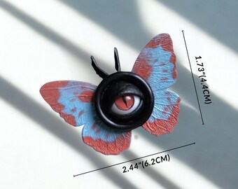 Broche de cabelo com olho de borboleta gótica, alfinete de borboleta com olho de demônio, acessório de cabelo com inseto gótico, joia de terror Weirdcore, moda alternativa.