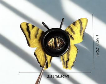 Broche de cabelo com olho de borboleta gótica, alfinete de borboleta com olho de demônio, acessório de cabelo com inseto gótico, joia de terror Weirdcore, moda alternativa.