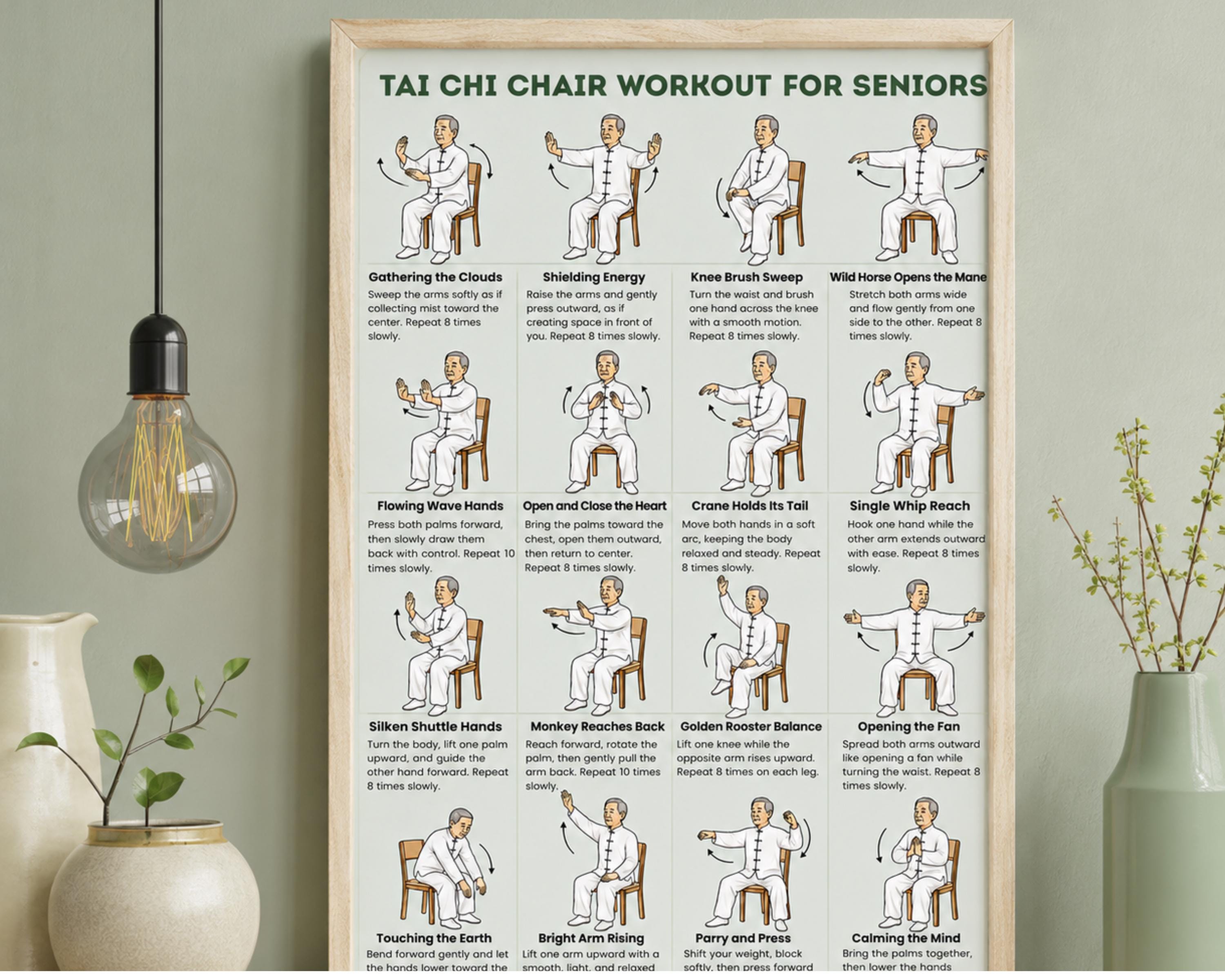Tai Chi Chair Workout Printable, Tai Chi Chair for Senior Woman Men