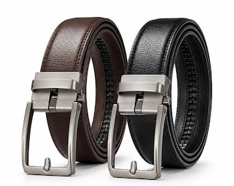 Men's Leather Ratchet Belt – Automatic Buckle, Adjustable No Holes Dress Belt