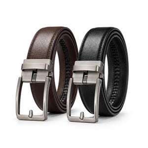 NORVIA Men's Genuine Leather Ratchet Belt – Automatic Buckle, Adjustable Dress Belt