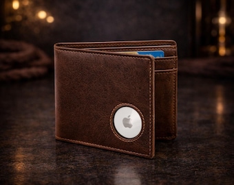 Classic Genuine Leather Trifold Wallet with AirTag Holder – RFID Blocking Slim Card Holder