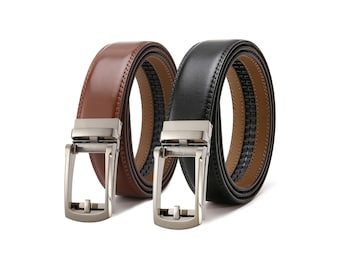 Men's Ratchet Leather Belt – Genuine Cowhide Automatic Buckle, Adjustable No Holes Dress Belt