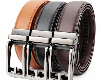 Men's Genuine Leather Ratchet Belt – Automatic Buckle, Adjustable Dress Belt