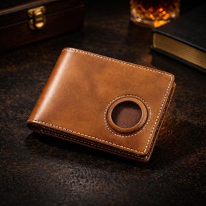 Slim Genuine Leather AirTag Wallet – RFID Blocking Minimalist Bifold Card Holder