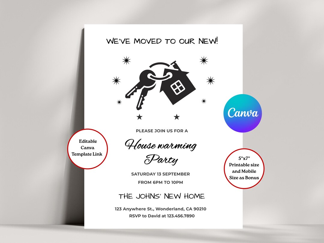 House Warming Invitation Template, Editable Canva Card for New Home ...