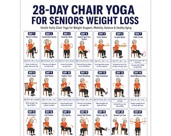 28-Day Chair Yoga for Seniors Weight Loss | Seated Exercise Chart for Elderly & Beginners | Printable Balance Flexibility PDF Poster