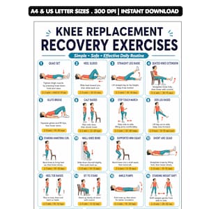Knee Replacement Recovery Exercises PDF, Total Knee Replacement Rehab Chart, Physical Therapy Home Exercise Plan, Printable Instant Download