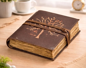 Timeless Vintage Style Leather Journal with Tree Embossing | Handmade Rustic Writing Diary
